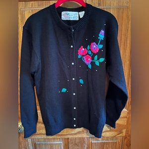 Black embroidered sweater. Office to party!